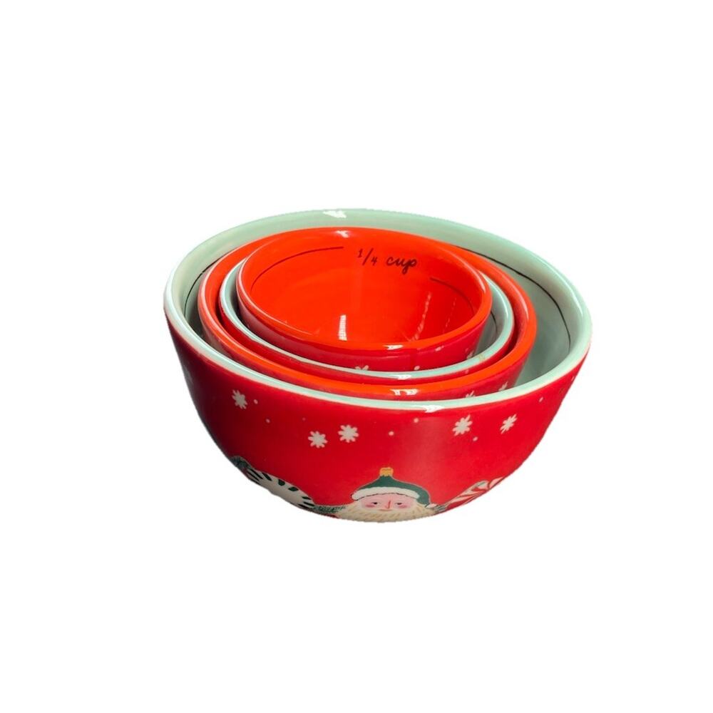 Anthropologie George And Viv Very Merry Christmas Measuring Cups Set Bowls